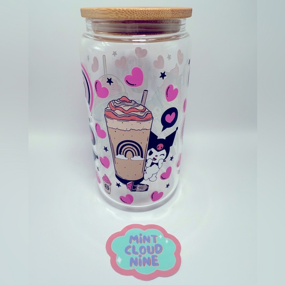 ❗️2/$22❗️CAN GLASS CUP BAMBOO LID & STAINLESS STEEL STRAW - STARBUCKS KUROMI - Picture 3 of 5